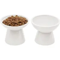 Unyqoos 2 Extra brede verhoogde kattenvoerbakken, verhoogde kattenvoerbakken, anti-braken katten voederbak whiskers stressvrije hond twee bakken keramische kattenvoerbakken wit.