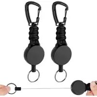Unyqoos Set van Twee Uittrekbare Sleutelhangers met Sterke Staalkabel en Karabijnhaak