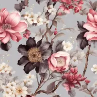 Unyqoos Vintage bloemenbehang in grijs en roze voor sfeervolle interieurdecoratie