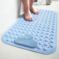 Unyqoos Douchemat, antislip, 80 x 50 cm, antislip badmat met zuignappen, douchemat, comfortabele massage, antislipmat, douche, machinewasbaar, blauw