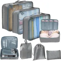 Unyqoos 8-delige reiskoffer organizer set – waterdicht, lichtgewicht met gaasvensters, 3 kledingzakken, 1 beha-zak, 1 schoenzak, 2 opbergzakken en 1 platte tas