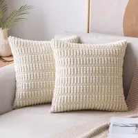 Unyqoos Moderne Corduroy Kussenslopen Set van 2 voor Stijlvolle Interieurdecoratie in Beige