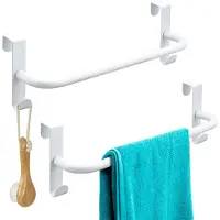 Unyqoos Handige dubbele handdoekhouder met haken voor keuken en badkamer - wit, geschikt voor kastdeuren