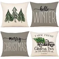 Unyqoos Set van 4 decoratieve kerstkussenslopen met dennenmotief voor huisdecoratie