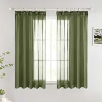 Unyqoos Transparante Olijfgroene Gordijnenset met Moderne Plooiband en Lussen voor Woon- en Slaapkamer 140 x 145 cm (b x h)