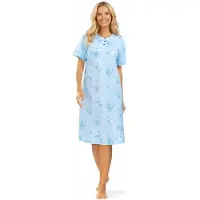Comtessa dames Nachthemd Klassiek – 105 cm – Blauw Bloemenprint – Korte Mouw – 100% Katoen - Maat 46