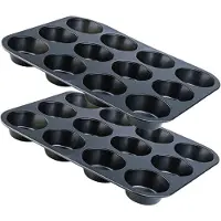 Unyqoos Muffin en muffinvorm - 12 holtes - koolstofstaal met antiaanbaklaag - set van 2