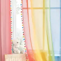 Unyqoos Gordijnen met Kleurverloop en Pompons voor Kinderkamer en Woonruimte, Linnenlook, Transparant, 245 x 140 cm