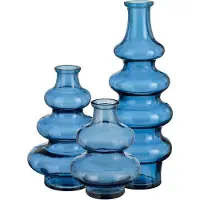 Mica Decorations Bloemenvaas Sira - 3x - transparant glas - blauw - 3 maten - vaas - sierlijk model