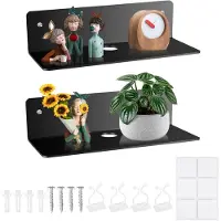 Unyqoos Set van twee zwarte acryl wandplanken voor veelzijdige wandmontage