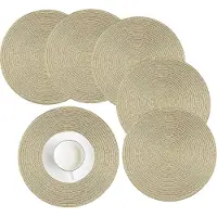 Unyqoos Set van 6 ronde wasbare placemats gevlochten katoenen placemats 38 cm hittebestendige placemats voor keuken eettafel bruiloft (goud)