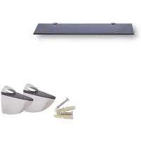 Unyqoos Stijlvolle zwarte glazen wandplank met metalen houders voor de badkamer