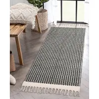 Unyqoos Stijlvol katoenen boho tapijt met visgraatpatroon en kwasten 60x130 cm