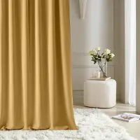 Unyqoos Moderne mosterdkleurige gordijnen met plooiband voor woon- en slaapkamer 140 x 230 cm
