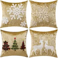 Unyqoos Set van vier fluwelen kerstkussenhoezen voor sfeervolle decoratie