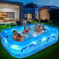 Unyqoos Opblaasbaar Familiezwembad met Zonne-energie en Verlichting voor Tuinplezier