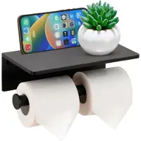 Unyqoos Stijlvolle Wandgemonteerde Toiletrolhouder Met Extra Plank Voor Badkameropslag in Zwart