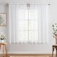 Unyqoos Elegante Witte Vitrage Gordijnen met Bloemendesign voor Woonkamer en Slaapkamer, Set van 2, 145 x 140 cm