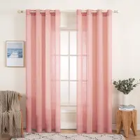 Unyqoos Transparante Linnenlook Gordijnen Set met Oogjes voor Woon- en Slaapkamer, Lichtdoorlatend, 140 x 245 cm, Roze