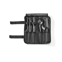 Unyqoos 6-delige set precisiewerkzeuge van roestvrij staal voor keuken en fijn werk, met ergonomische pincetten (recht, gebogen, schuin), 2 lepels, een spatel, zwart, inclusief etui