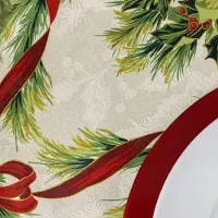 Unyqoos Rond tafelkleed met feestelijke kerstlinten voor winterse tafeldecoratie