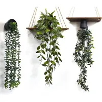 Unyqoos 3-delige set levensechte kunstplanten in pot, gemaakt van hoogwaardig kunststof, onderhoudsvrij, geschikt voor binnen en buiten, met 3M-klevende pads