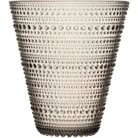 Unyqoos Elegante glazen vaas met dauwdruppelstructuur in zachte linnenkleur, Glas, Linnen, 15.4cm