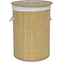 Gerimport Wasmand van bamboe Irka - 48 liter - D35 x 50 cm - met deksel / binnenvoering - opvouwbaar