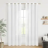 Unyqoos Witte linnenlook voile-gordijnen met metalen ringen voor elke kamer