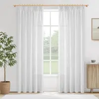Unyqoos Set van twee stijlvolle witte gordijnen met linnenlook voor woonkamer en slaapkamer