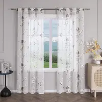 Unyqoos Transparant gordijn met bloemenpatroon en inslagringen voor woonkamer 140 x 225 cm