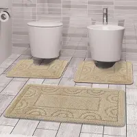 Unyqoos Badekamer Tapijtset - Drie Stuks - Rektangulaire Mat 50x80 cm en Twee WC Matten 50x40 cm - Antislip en Snel Droog - Beige