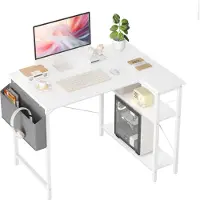 Unyqoos L-vormige gaming- en computerbureau, wit, 100x70 cm – groot werkblad, omkeerbare opbergvakken, spaanplaat en stalen frame, verstelbare poten