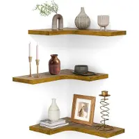 Unyqoos L-vormige houten wandplank set van 3 voor veelzijdig gebruik in huis