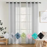 Unyqoos Stijlvolle Transparante Polyester Gordijnen met Ingestanste Ringen voor Slaapkamer en Woonkamer, Set van 2, Grijs