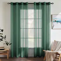 Unyqoos Set van 2 Luchtige en Decoratieve Transparante Voile-Gordijnen voor Slaapkamer, 140 x 215 cm, Donkergroen