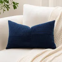 Unyqoos Marineblauwe sierkussensloop van corduroy met gestreept patroon en ritssluiting