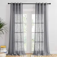 Unyqoos Gordijnen Set van Twee Stuks Linnenlook Halftransparant voor Woonkamer en Slaapkamer 240 x 132 cm Donkergrijs