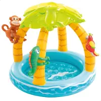 Unyqoos Opblaasbaar babyzwembad met zachte bodem en een zonnedak met palmbladeren, 102 x 86 cm, 45 liter (wandhoogte 13 cm) – geschikt voor kinderen van 1 tot 3 jaar