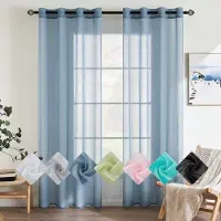 Unyqoos Set van 2 Elegante Voile Gordijnen voor Slaapkamerdecoratie, Transparant en Luchtig, 140 x 175 cm, Stofblauw
