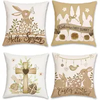 Unyqoos Set van 4 Decoratieve Kussenhoezen met Lente Thema en Haasmotief voor Woondecoratie