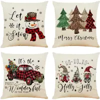 Unyqoos Set van 4 decoratieve kerstkussenslopen met landelijke uitstraling voor de bank