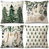 Unyqoos Set van 4 Kerst Kussenhoezen met Decoratieve Print voor Huis en Tuin