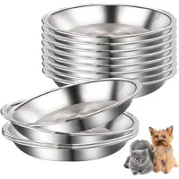 Unyqoos 12-delige set platte voerbakken van roestvrij staal voor katten en kleine honden – laag en breed ontwerp, stapelbaar, vaatwasmachinebestendig, geurtraal