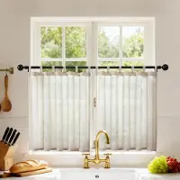 Unyqoos Transparante linnenlook gordijnen met lussen voor keuken en woonkamer