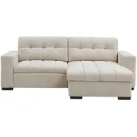 Vente-unique Omkeerbare hoekslaapbank in getextureerde beige stof BRISAMA