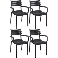 CLP Paris Set van 4 tuinstoelen - armleuningen - stapelbaar - kunststof - zwart