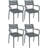 CLP Paris Set van 4 tuinstoelen - armleuningen - stapelbaar - kunststof - donkergrijs