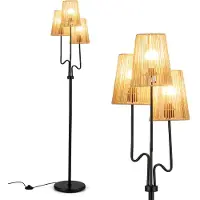 Costway Vloerlamp 175cm, staande lamp met metalen voet, lampscherm van papier, 3 E27-fittingen en voetpedaal, leeslamp voor de woonkamer
