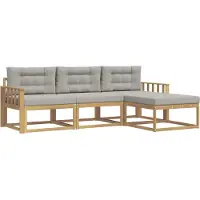 vidaXL Buiten bank set 4 st Wit en Lichtgrijs Polyester